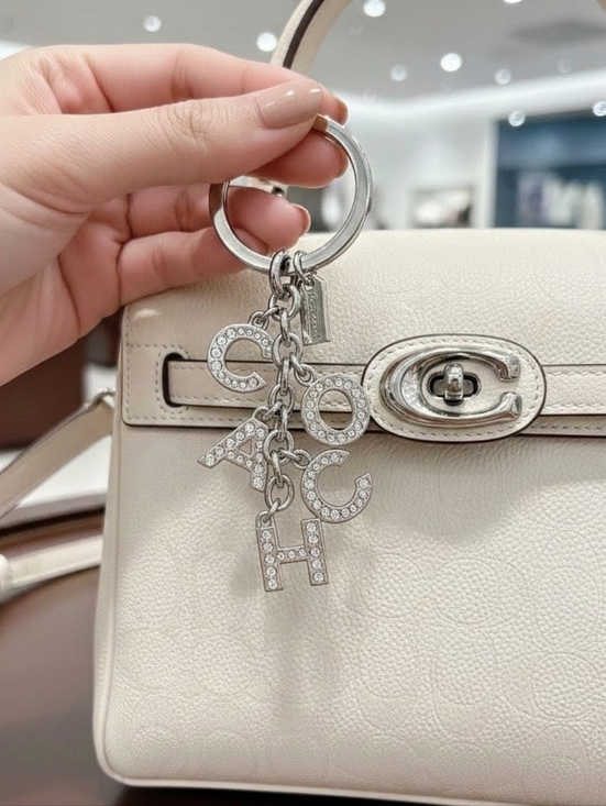 Coach Accessories - Coach Logo Alphabet Letter Bag Charm Silver Pave Crystal Keychain Pristine